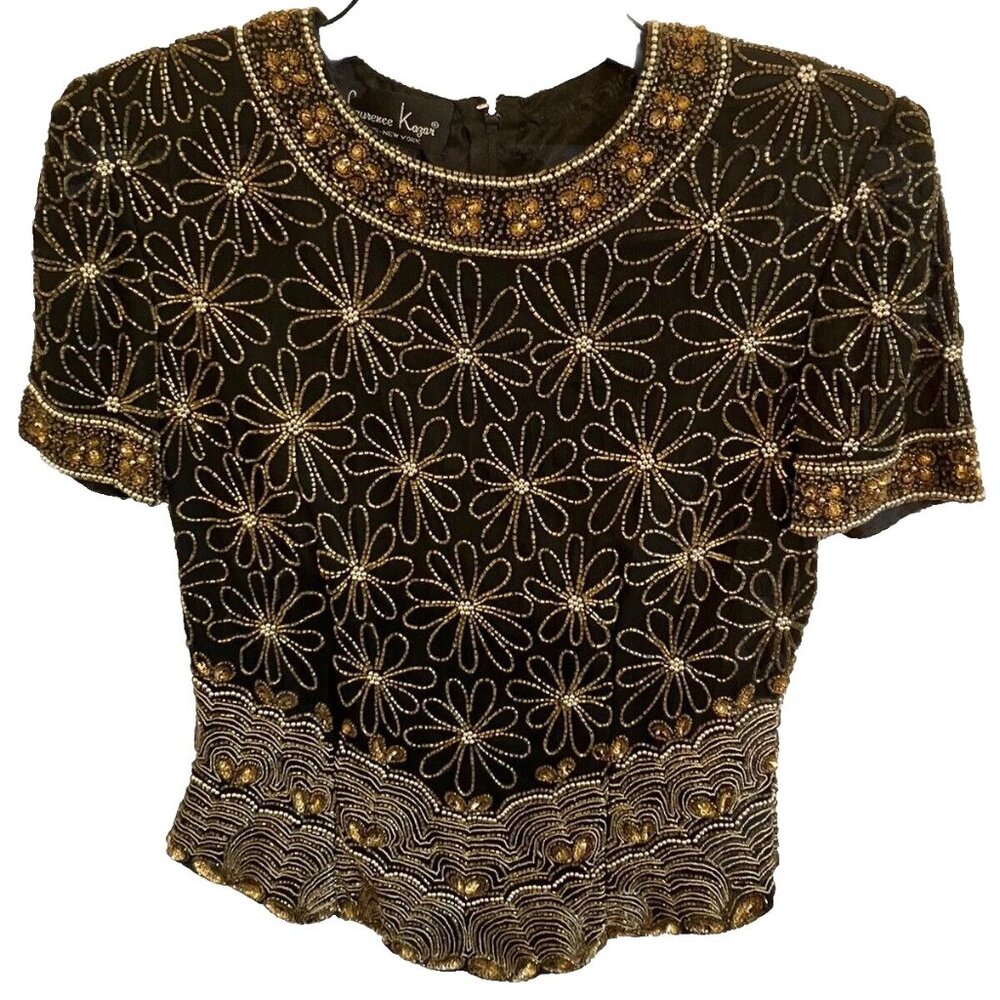 Size Small Vintage Laurence Kazar Beaded and Sequined Silk Top. Pristine!